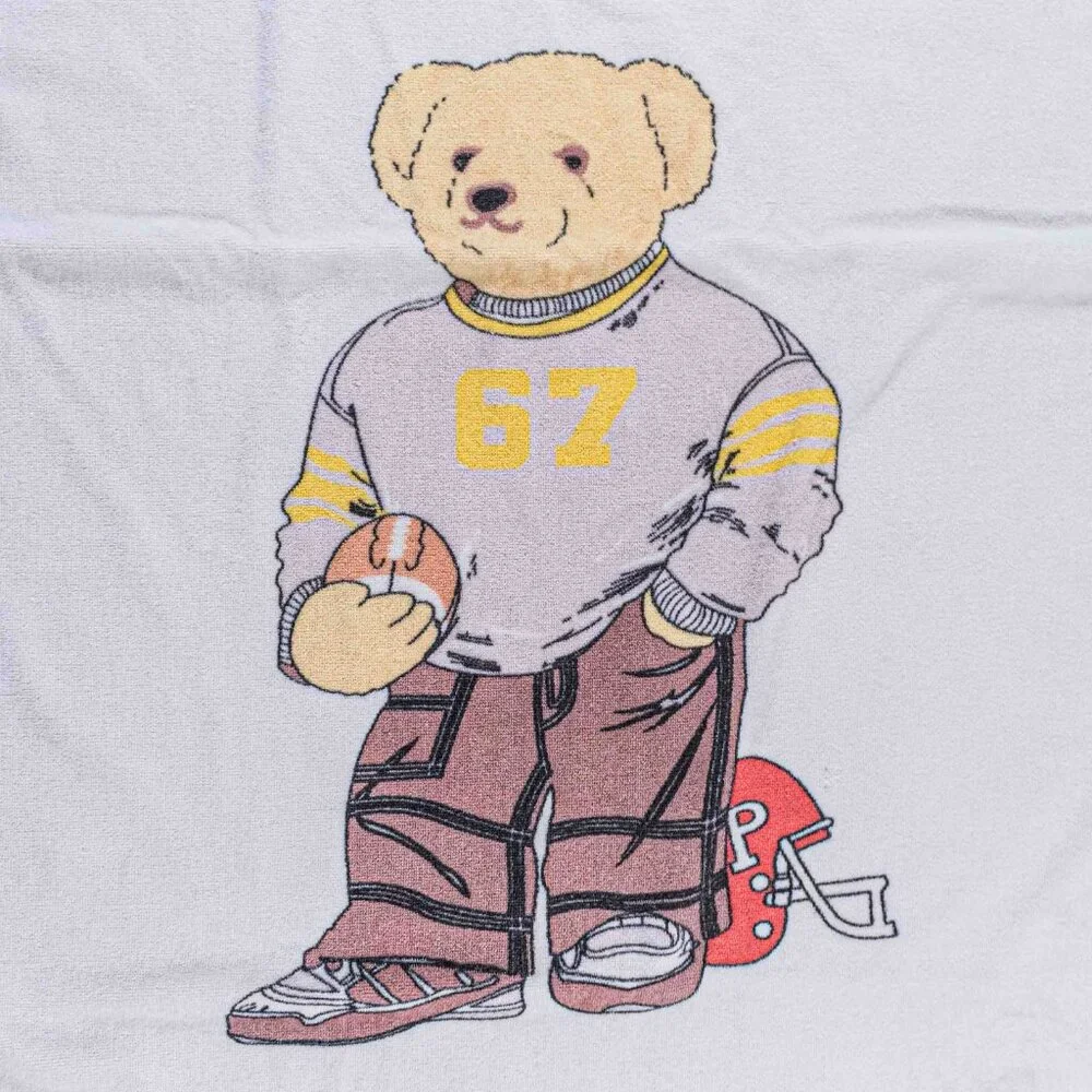 VTG 90s Polo Sport Ralph Lauren Football Bear Beach Towel Faded Sunwashed 62x33